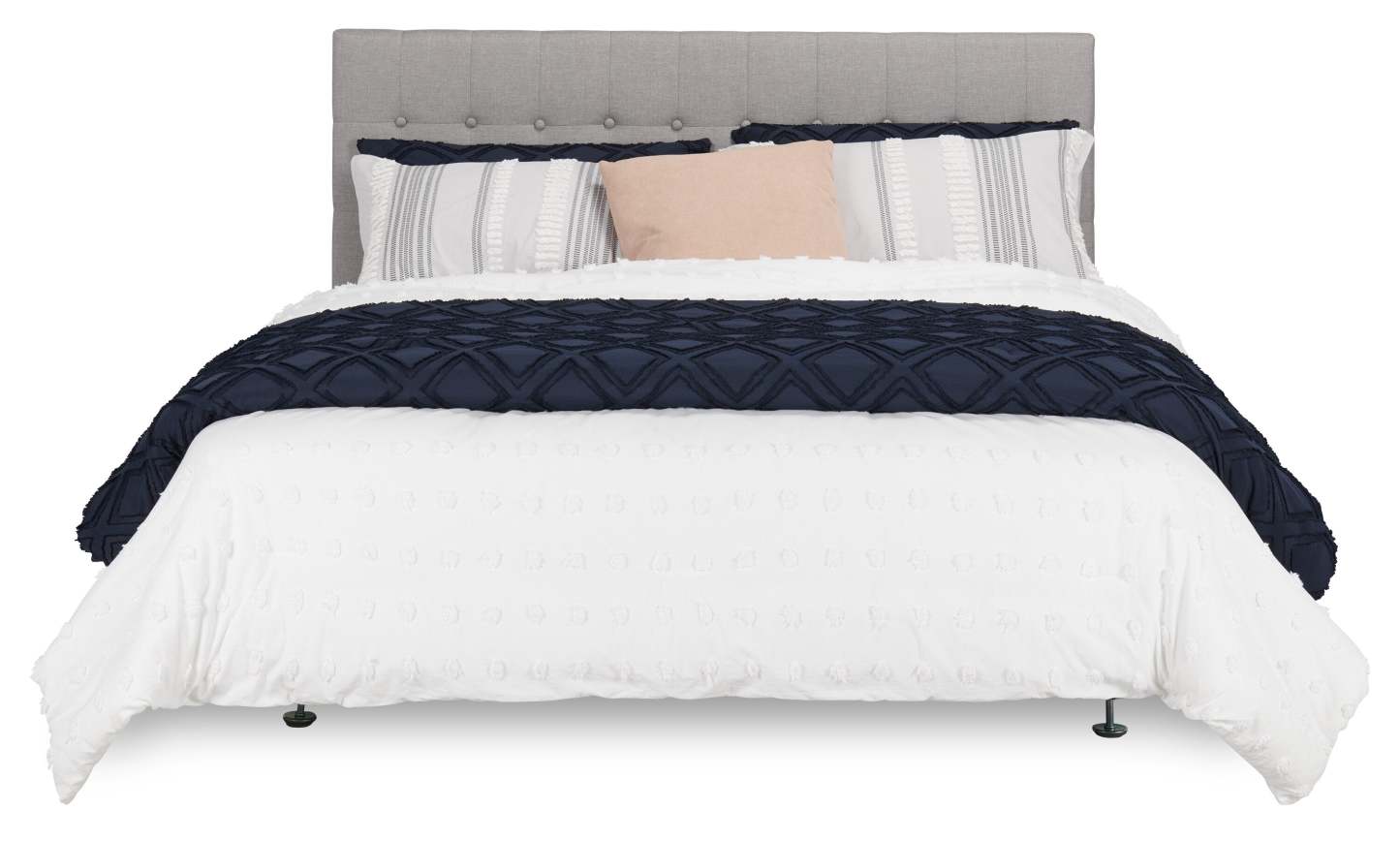 Tête de lit rembourrée Ellis en tissu gris, capitonné à boutons - Queen Size | Tête de lit rembourrée Ellis en tissu gris avec capitonnage à boutons - format grand lit