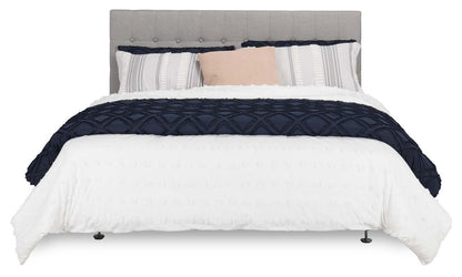 Tête de lit rembourrée Ellis en tissu gris, capitonné à boutons - Queen Size | Tête de lit rembourrée Ellis en tissu gris avec capitonnage à boutons - format grand lit