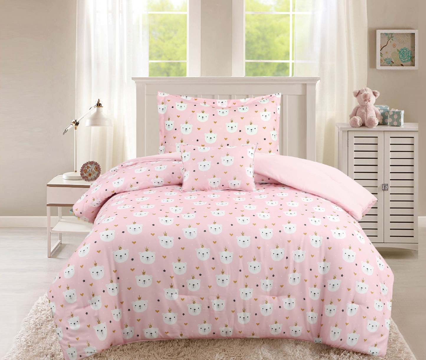 Ensemble d'édredon Elsie 4 pièces pour lit double/grand lit - Rose | Ensemble d'édredon Elsie 4 pièces pour lit double ou grand lit - rose