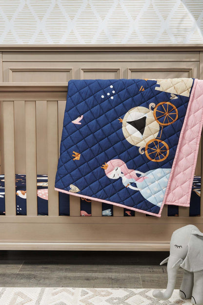 Ensemble de literie pour lit de bébé 3 pièces Emmy - Marine et rose | Literie Emmy 3 pièces pour lit de bébé - bleu marine et rose