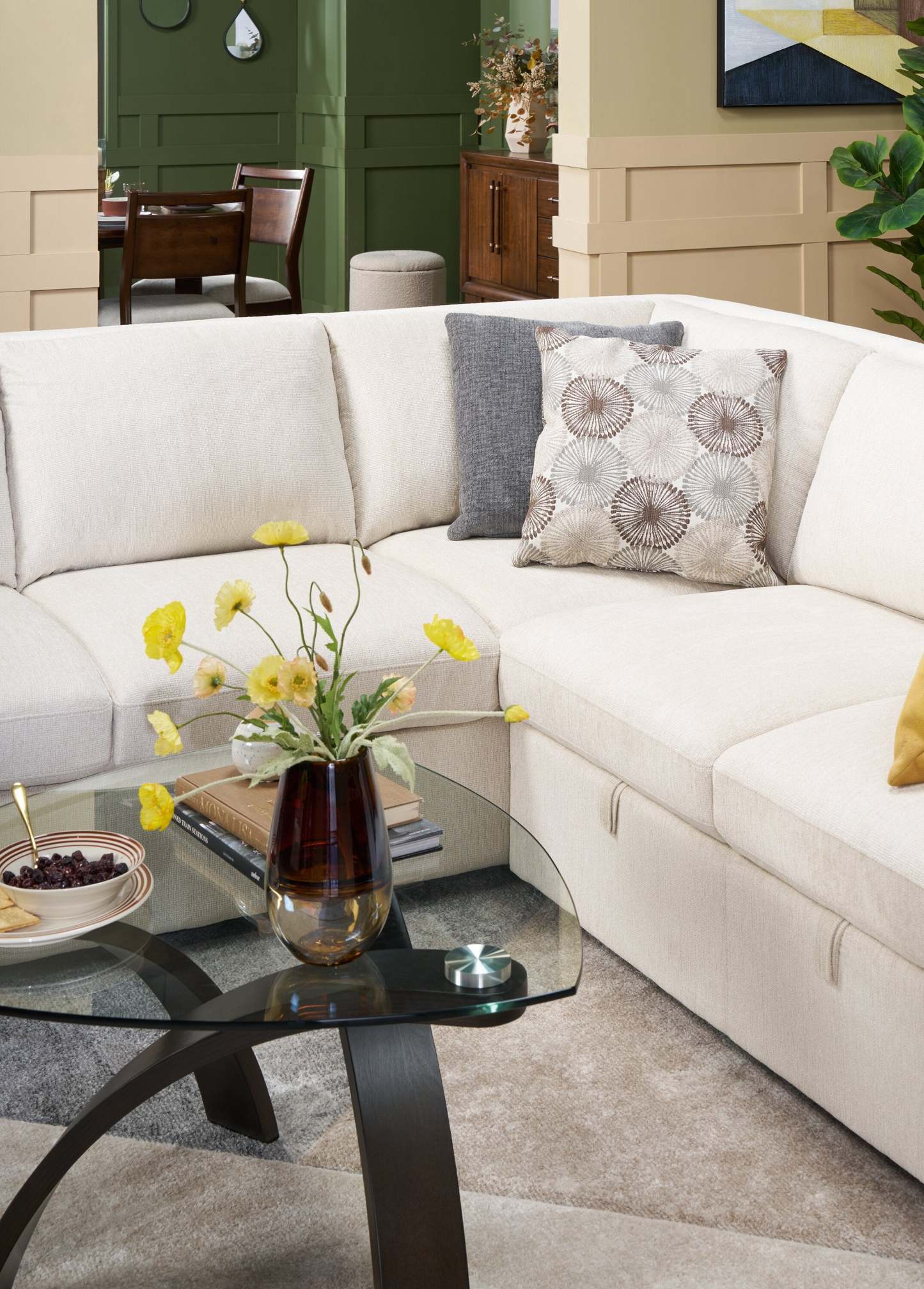 Canapé sectionnel Envy 3 pièces en tissu chenille - Beige amande | Canapé sectionnel Envy 3 pièces en tissu chenille - beige amande