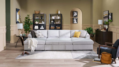 Envy 3-Piece Chenille Fabric Sleeper Sectional with Two Storage Chaises - Fog Grey | Canapé-lit sectionnel Envy 3 pièces en tissu de chenille avec 2 chaises longues de rangement - gris brouillard