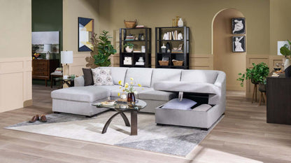 Envy 3-Piece Chenille Fabric Sleeper Sectional with Two Storage Chaises - Fog Grey | Canapé-lit sectionnel Envy 3 pièces en tissu de chenille avec 2 chaises longues de rangement - gris brouillard