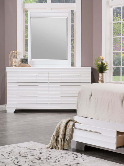 Olivia 6pc Bedroom Set with Storage Bed, Dresser, Mirror & Nightstand, Made in Canada, White - Full Size | Ensemble de chambre à coucher Olivia 6 pièces avec lit de rangement, commode, miroir et table de nuit, fabriqué au Canada, blanc - taille complète