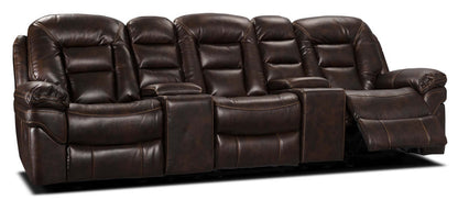 Sofa sectionnel inclinable Leo 5 pièces de style cinéma maison en similicuir avec consoles de rangement et porte-gobelets - brun noyer