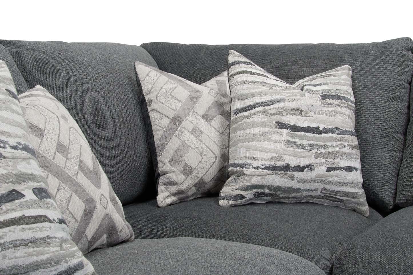 Scott Living Canapé modulaire Evolve 5 pièces en tissu d'apparence lin avec coussins en plumes - Gris anthracite | Canapé sectionnel modulaire Evolve de Scott Living 5 pièces en tissu d'apparence lin avec coussins en couette et plumes - gris anthracite