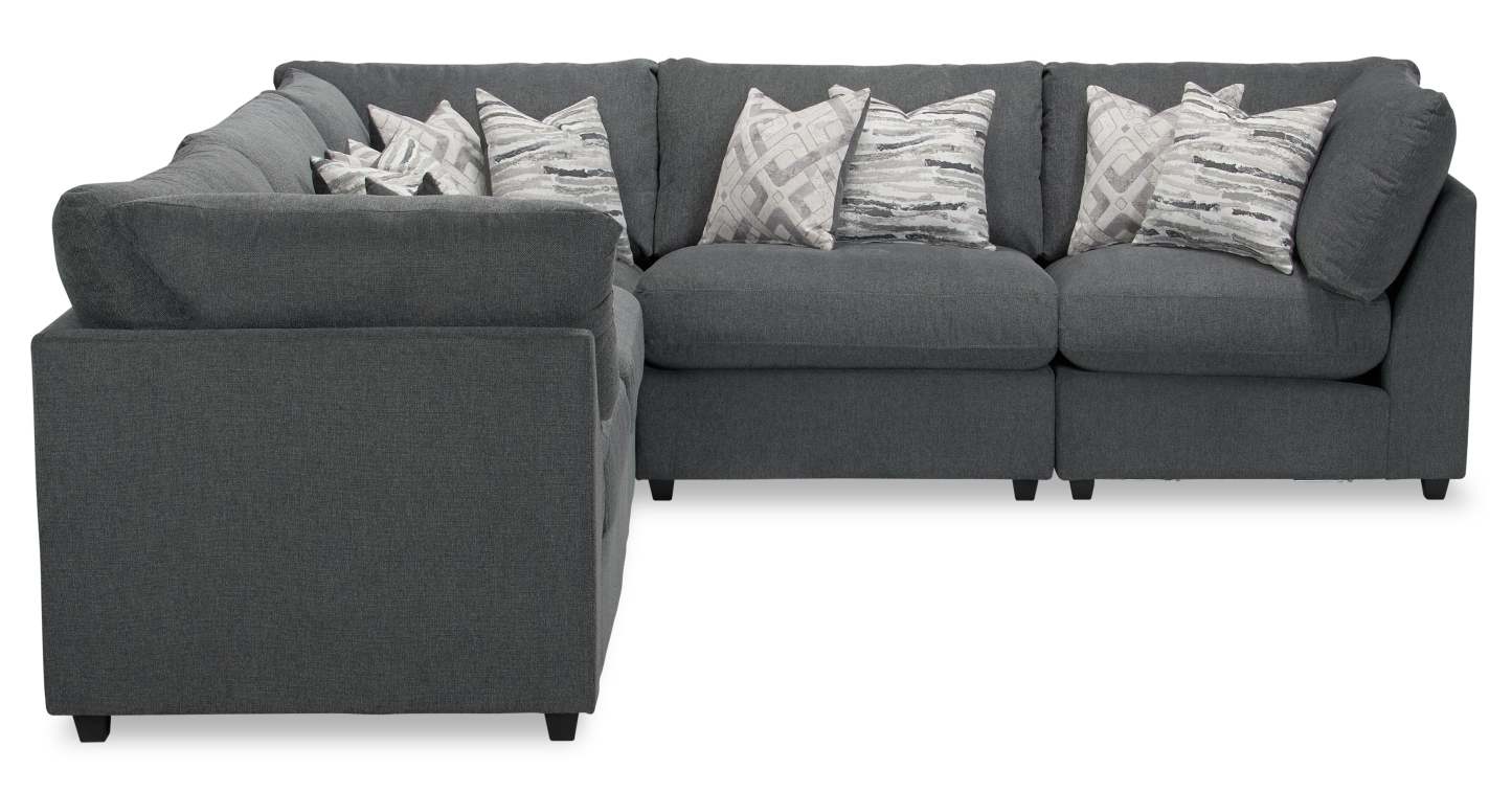 Scott Living Canapé modulaire Evolve 5 pièces en tissu d'apparence lin avec coussins en plumes - Gris anthracite | Canapé sectionnel modulaire Evolve de Scott Living 5 pièces en tissu d'apparence lin avec coussins en couette et plumes - gris anthracite