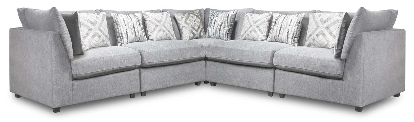 Scott Living Canapé modulaire Evolve 5 pièces en tissu d'apparence lin avec coussins en plumes - Gris | Canapé sectionnel modulaire Evolve de Scott Living 5 pièces en tissu d'apparence lin avec coussins en couette et plumes - gris