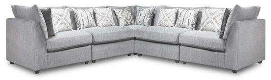 Scott Living Canapé modulaire Evolve 5 pièces en tissu d'apparence lin avec coussins en plumes - Gris | Canapé sectionnel modulaire Evolve de Scott Living 5 pièces en tissu d'apparence lin avec coussins en couette et plumes - gris