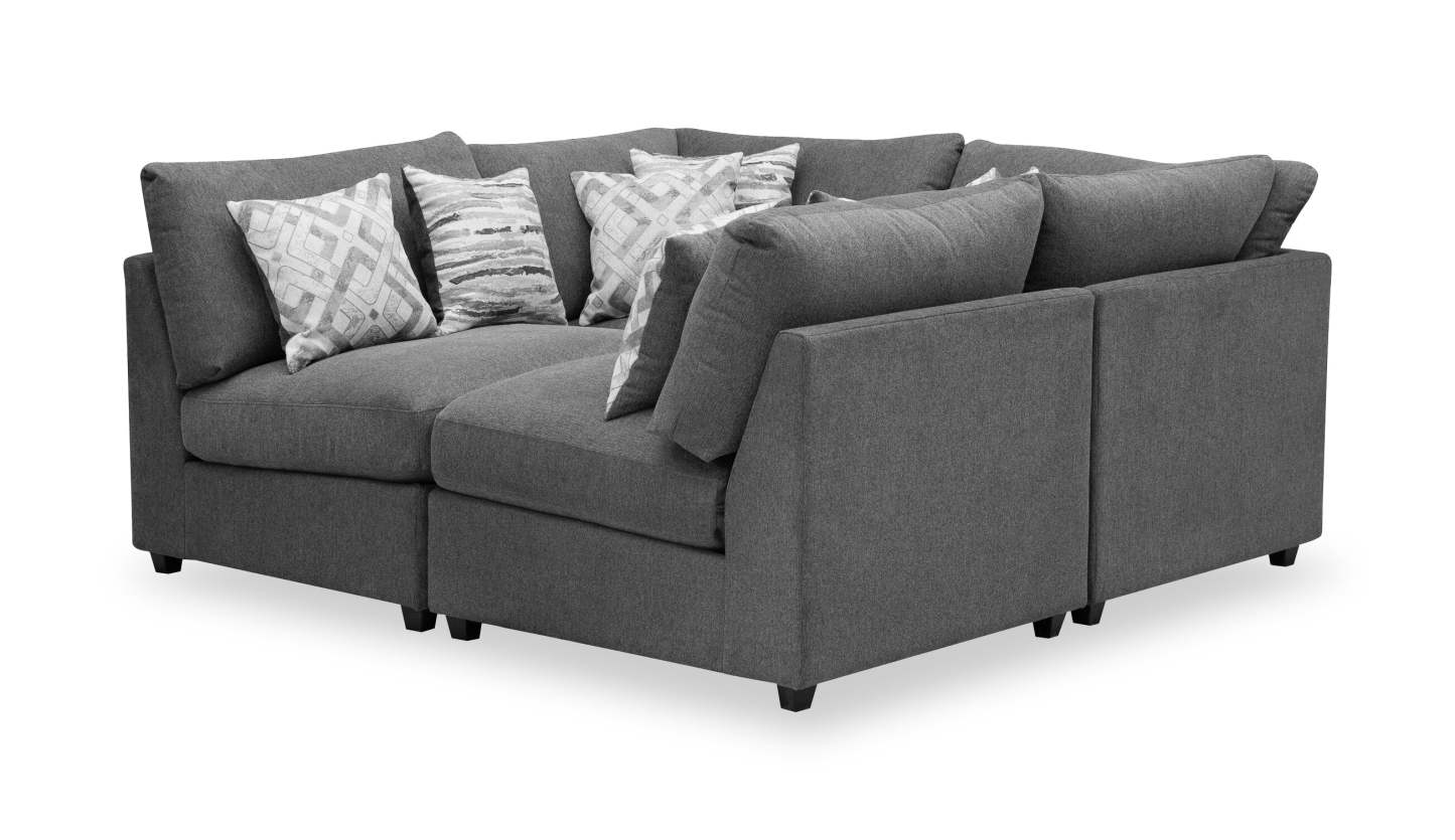 Scott Living Evolve Modular 4-Piece Linen-Look Fabric Pit Sofa Sectional with Feather Down Cushions - Charcoal|Canapé sectionnel modulaire Evolve de Scott Living 4 pièces en tissu d'apparence lin avec coussins en duvet et plumes - anthracite