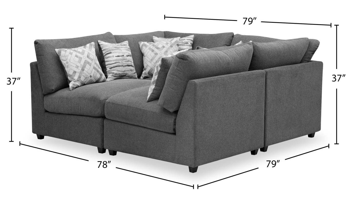 Scott Living Evolve Modular 4-Piece Linen-Look Fabric Pit Sofa Sectional with Feather Down Cushions - Charcoal|Canapé sectionnel modulaire Evolve de Scott Living 4 pièces en tissu d'apparence lin avec coussins en duvet et plumes - anthracite