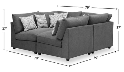 Scott Living Evolve Modular 4-Piece Linen-Look Fabric Pit Sofa Sectional with Feather Down Cushions - Charcoal|Canapé sectionnel modulaire Evolve de Scott Living 4 pièces en tissu d'apparence lin avec coussins en duvet et plumes - anthracite