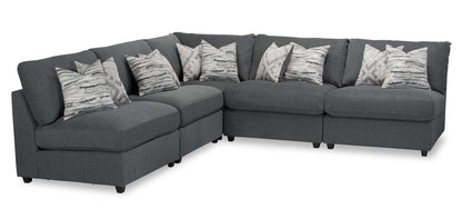 Sofa sectionnel modulaire sans accoudoirs Evolve de Scott Living 5 pièces avec coussins en duvet et plumes - gris anthracite