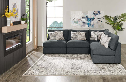 Scott Living Evolve Modular 4-Piece Linen-Look Fabric Sectional with Feather Down Cushions - Charcoal Grey | Canapé sectionnel modulaire Evolve de Scott Living 4 pièces en tissu d’apparence lin avec coussins en duvet et plumes - gris anthracite