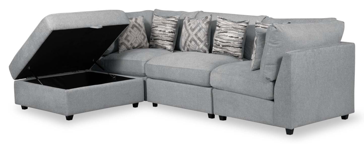 Scott Living Evolve Modular 4-Piece Linen-Look Fabric Sectional with Ottoman and Feather Down Cushions - Grey | Canapé sectionnel modulaire Evolve de Scott Living 4 pièces en tissu d’apparence lin avec pouf et coussins en duvet et plumes - gris