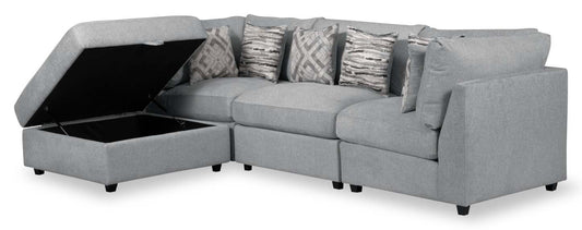 Scott Living Evolve Modular 4-Piece Linen-Look Fabric Sectional with Ottoman and Feather Down Cushions - Grey | Canapé sectionnel modulaire Evolve de Scott Living 4 pièces en tissu d’apparence lin avec pouf et coussins en duvet et plumes - gris