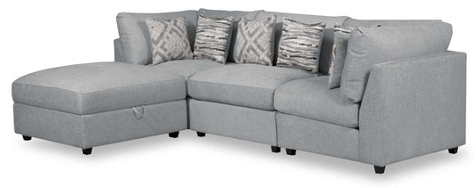 Scott Living Evolve Modular 4-Piece Linen-Look Fabric Sectional with Ottoman and Feather Down Cushions - Grey | Canapé sectionnel modulaire Evolve de Scott Living 4 pièces en tissu d’apparence lin avec pouf et coussins en duvet et plumes - gris