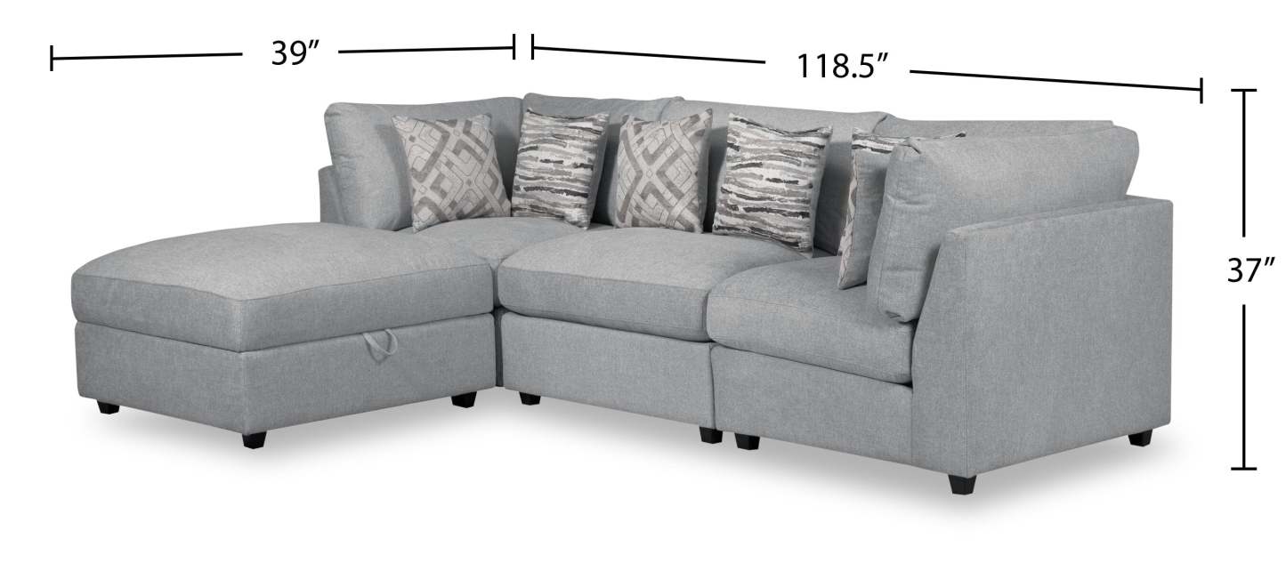 Scott Living Evolve Modular 4-Piece Linen-Look Fabric Sectional with Ottoman and Feather Down Cushions - Grey | Canapé sectionnel modulaire Evolve de Scott Living 4 pièces en tissu d’apparence lin avec pouf et coussins en duvet et plumes - gris