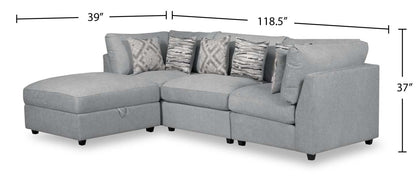 Scott Living Evolve Modular 4-Piece Linen-Look Fabric Sectional with Ottoman and Feather Down Cushions - Grey | Canapé sectionnel modulaire Evolve de Scott Living 4 pièces en tissu d’apparence lin avec pouf et coussins en duvet et plumes - gris