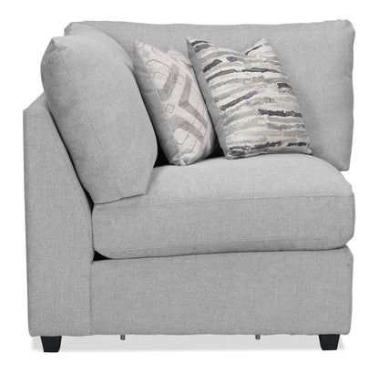 Scott Living Chaise d'angle modulaire 39,5 Evolve en tissu d'apparence lin avec coussins en plumes - Gris | Fauteuil modulable en coin Evolve de Scott Living de 39,5 po en tissu d'apparence lin avec coussins en couette et plumes - gris clair