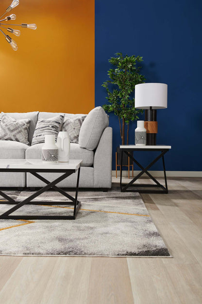 Scott Living Chaise d'angle modulaire 39,5 Evolve en tissu d'apparence lin avec coussins en plumes - Gris | Fauteuil modulable en coin Evolve de Scott Living de 39,5 po en tissu d'apparence lin avec coussins en couette et plumes - gris clair