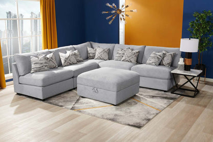 Scott Living Pouf de rangement modulaire Evolve 39,5 en tissu d'apparence lin avec coussin en plumes - Gris | Pouf de rangement modulaire Evolve de Scott Living de 39,5 po en tissu d'apparence lin avec coussin en couette et plumes - gris