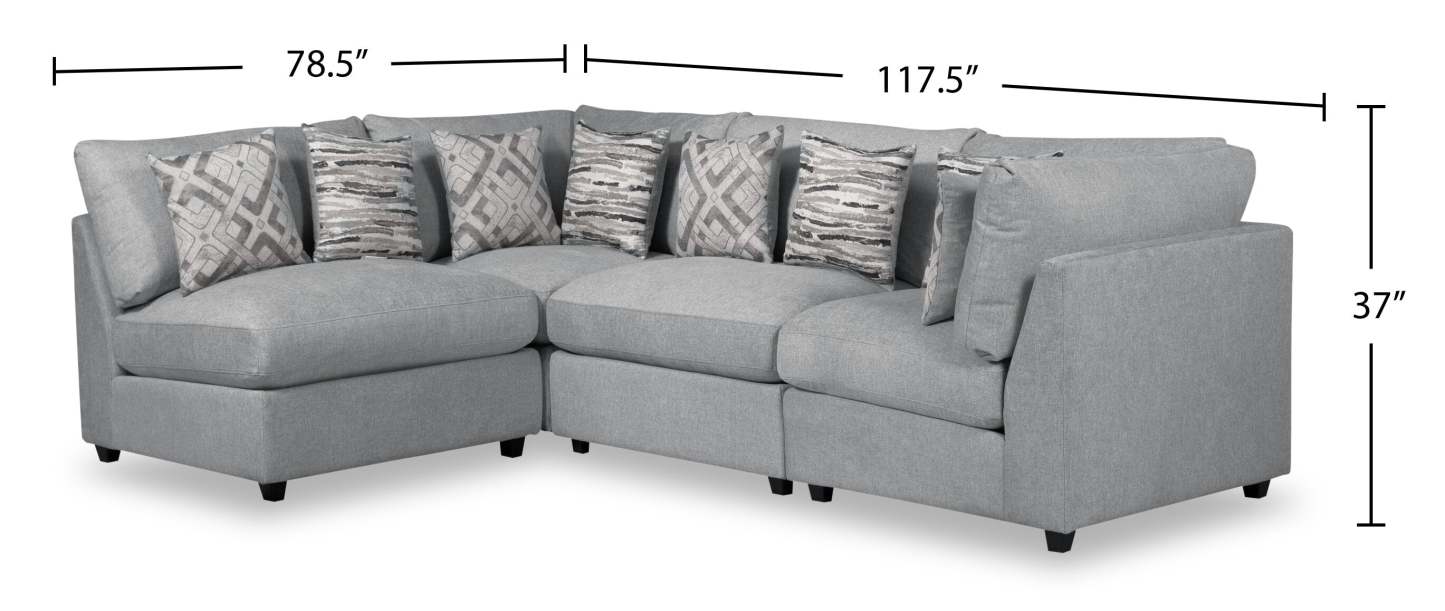 Scott Living Evolve Modular 4-Piece Linen-Look Fabric Pit Sofa Sectional with Feather Down Cushions - Grey | Canapé sectionnel modulaire Evolve de Scott Living 4 pièces en tissu d'apparence lin avec coussins en duvet et plumes - gris