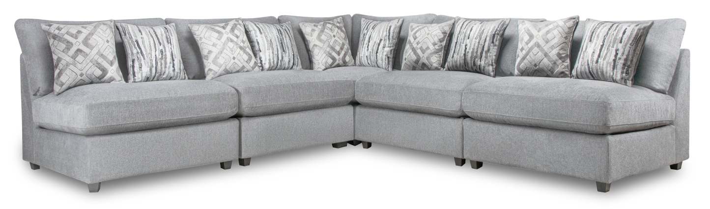 Scott Living Evolve Modular 5-Piece Linen-Look Fabric Armless Sectional with Feather Down Cushions - Grey | Canapé sectionnel sans accoudoirs modulaire Evolve de Scott Living 5 pièces en tissu d'apparence lin avec coussins en duvet et plumes - gris