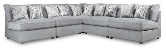 Scott Living Evolve Modular 5-Piece Linen-Look Fabric Armless Sectional with Feather Down Cushions - Grey | Canapé sectionnel sans accoudoirs modulaire Evolve de Scott Living 5 pièces en tissu d'apparence lin avec coussins en duvet et plumes - gris