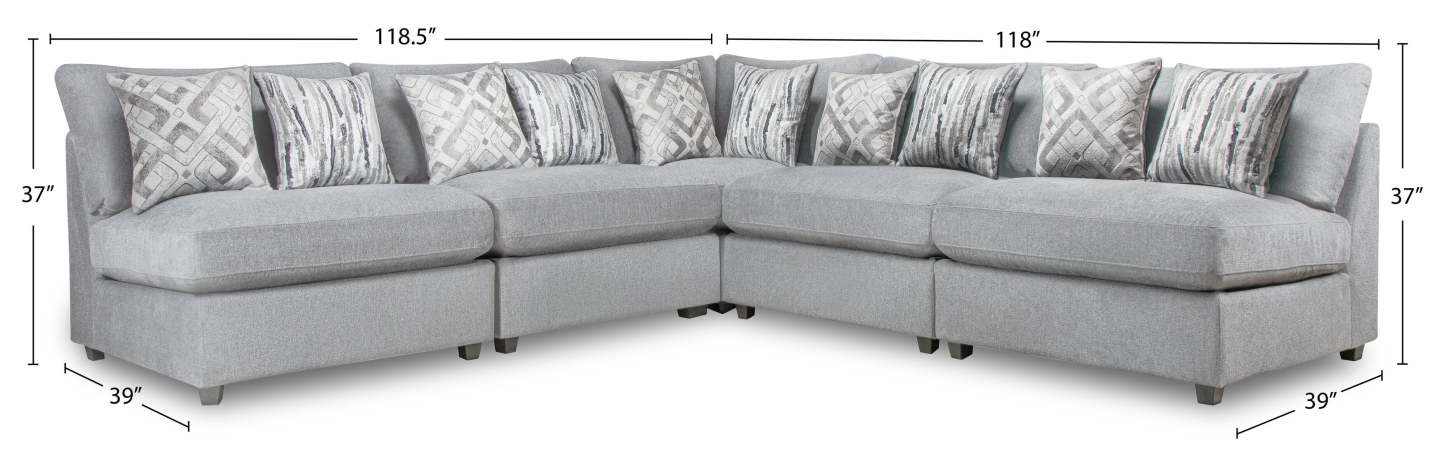 Scott Living Evolve Modular 5-Piece Linen-Look Fabric Armless Sectional with Feather Down Cushions - Grey | Canapé sectionnel sans accoudoirs modulaire Evolve de Scott Living 5 pièces en tissu d'apparence lin avec coussins en duvet et plumes - gris