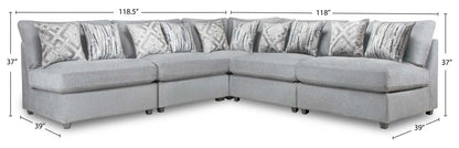 Scott Living Evolve Modular 5-Piece Linen-Look Fabric Armless Sectional with Feather Down Cushions - Grey | Canapé sectionnel sans accoudoirs modulaire Evolve de Scott Living 5 pièces en tissu d'apparence lin avec coussins en duvet et plumes - gris