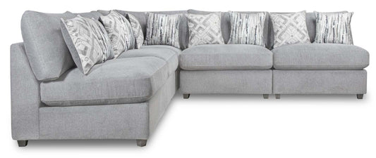 Scott Living Evolve Modular 5-Piece Linen-Look Fabric Armless Sectional with Feather Down Cushions - Grey | Canapé sectionnel sans accoudoirs modulaire Evolve de Scott Living 5 pièces en tissu d'apparence lin avec coussins en duvet et plumes - gris