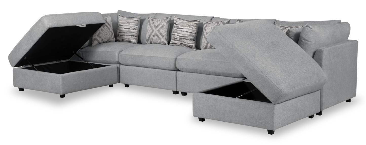 Scott Living Evolve Modular 6-Piece Linen-Look Fabric Sectional with Feather Down Cushions - Grey | Canapé sectionnel modulaire Evolve de Scott Living 6 pièces en tissu d'apparence lin avec coussins en duvet et plumes - gris