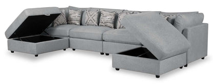 Scott Living Evolve Modular 6-Piece Linen-Look Fabric Sectional with Feather Down Cushions - Grey | Canapé sectionnel modulaire Evolve de Scott Living 6 pièces en tissu d'apparence lin avec coussins en duvet et plumes - gris
