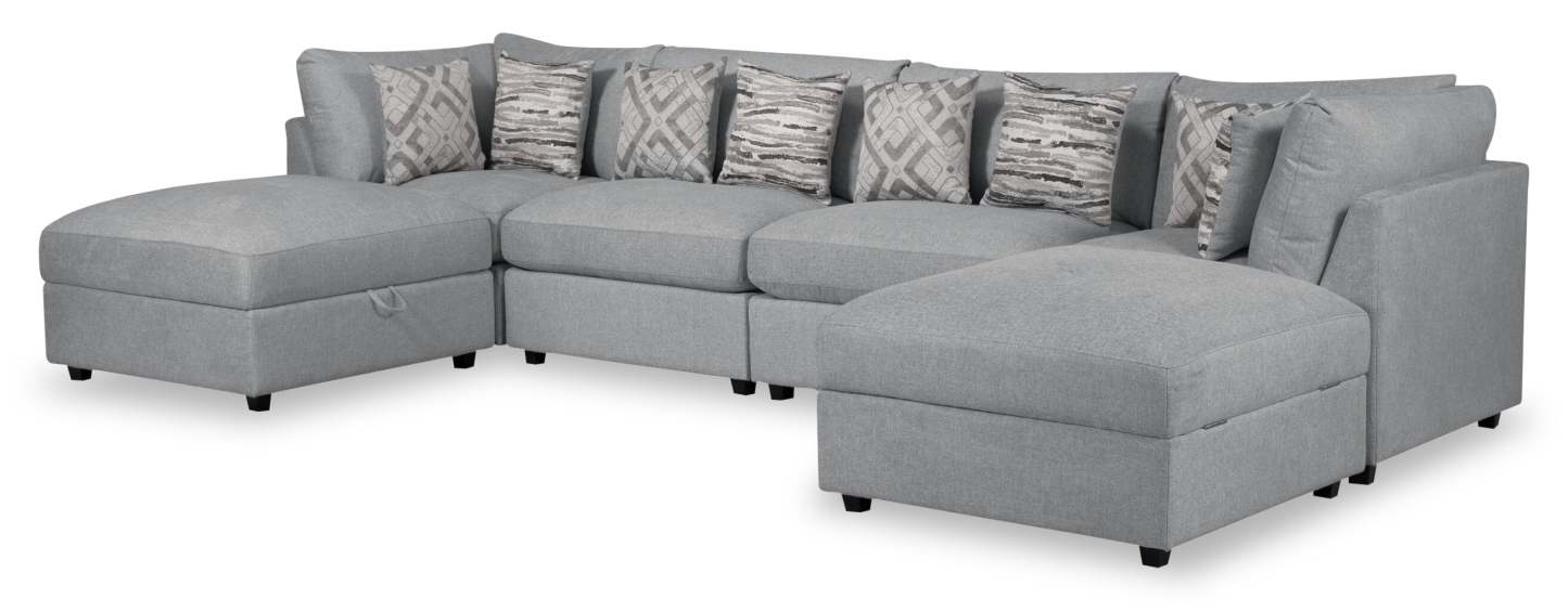 Scott Living Evolve Modular 6-Piece Linen-Look Fabric Sectional with Feather Down Cushions - Grey | Canapé sectionnel modulaire Evolve de Scott Living 6 pièces en tissu d'apparence lin avec coussins en duvet et plumes - gris