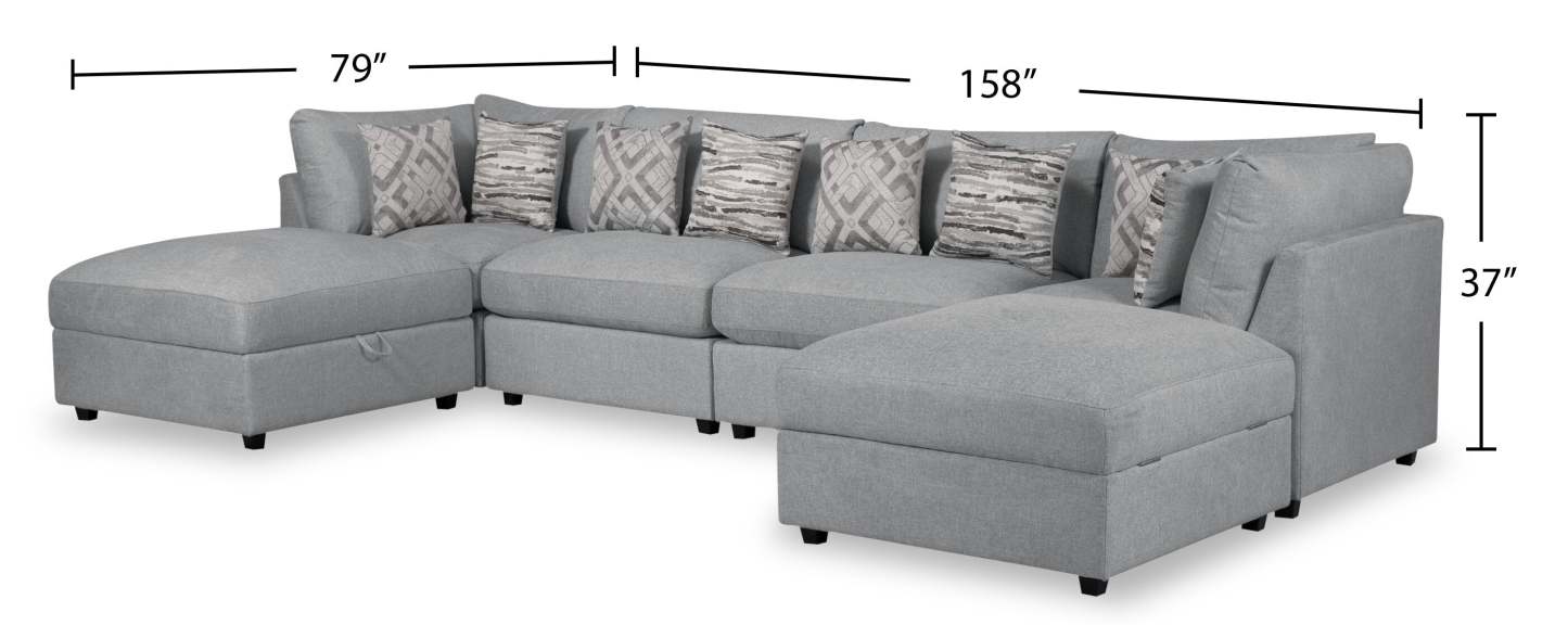 Scott Living Evolve Modular 6-Piece Linen-Look Fabric Sectional with Feather Down Cushions - Grey | Canapé sectionnel modulaire Evolve de Scott Living 6 pièces en tissu d'apparence lin avec coussins en duvet et plumes - gris