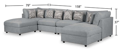 Scott Living Evolve Modular 6-Piece Linen-Look Fabric Sectional with Feather Down Cushions - Grey | Canapé sectionnel modulaire Evolve de Scott Living 6 pièces en tissu d'apparence lin avec coussins en duvet et plumes - gris