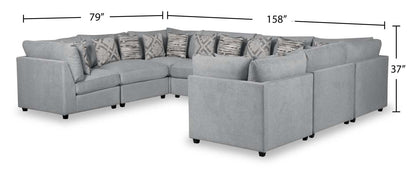 Scott Living Evolve Modular 8-Piece Linen-Look Fabric Sectional with Feather Down Cushions - Grey | Canapé sectionnel modulaire Evolve de Scott Living 8 pièces en tissu d’apparence lin avec coussins en duvet et plumes - gris