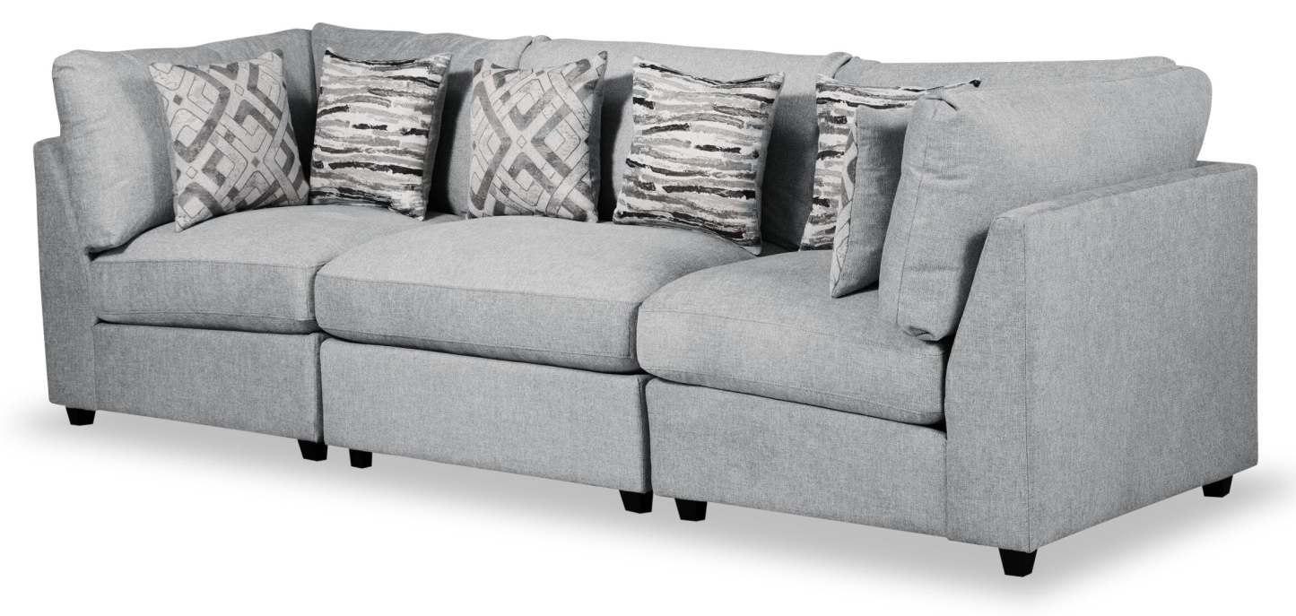Sofa modulaire Evolve de Scott Living de 118,5 po en tissu d’apparence lin avec coussins amovibles en duvet et plumes - gris