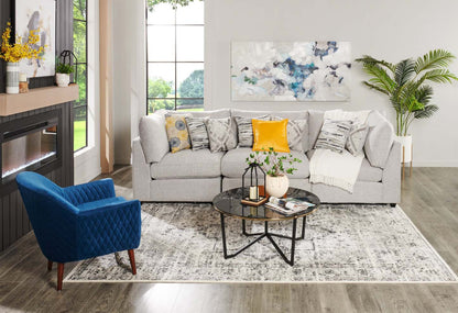 Sofa modulaire Evolve de Scott Living de 118,5 po en tissu d’apparence lin avec coussins amovibles en duvet et plumes - gris