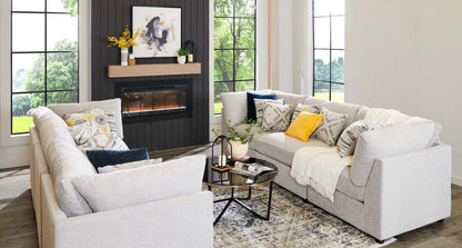 Sofa modulaire Evolve de Scott Living de 118,5 po en tissu d’apparence lin avec coussins amovibles en duvet et plumes - gris