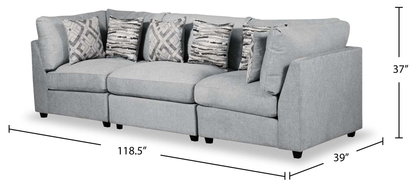 Sofa modulaire Evolve de Scott Living de 118,5 po en tissu d’apparence lin avec coussins amovibles en duvet et plumes - gris