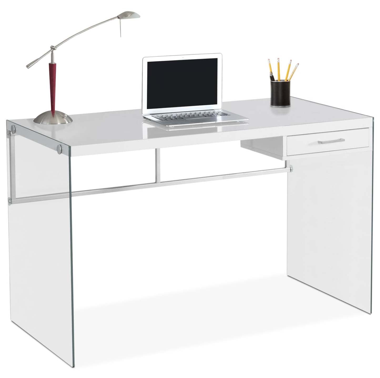 Kylie 48 Computer Office Desk with Drawer - White with Glass Legs|Bureau d'ordinateur Kylie de 48 po avec tiroir - blanc avec pattes en verre