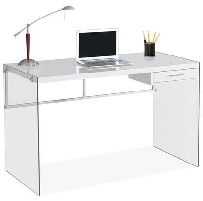 Kylie 48 Computer Office Desk with Drawer - White with Glass Legs|Bureau d'ordinateur Kylie de 48 po avec tiroir - blanc avec pattes en verre