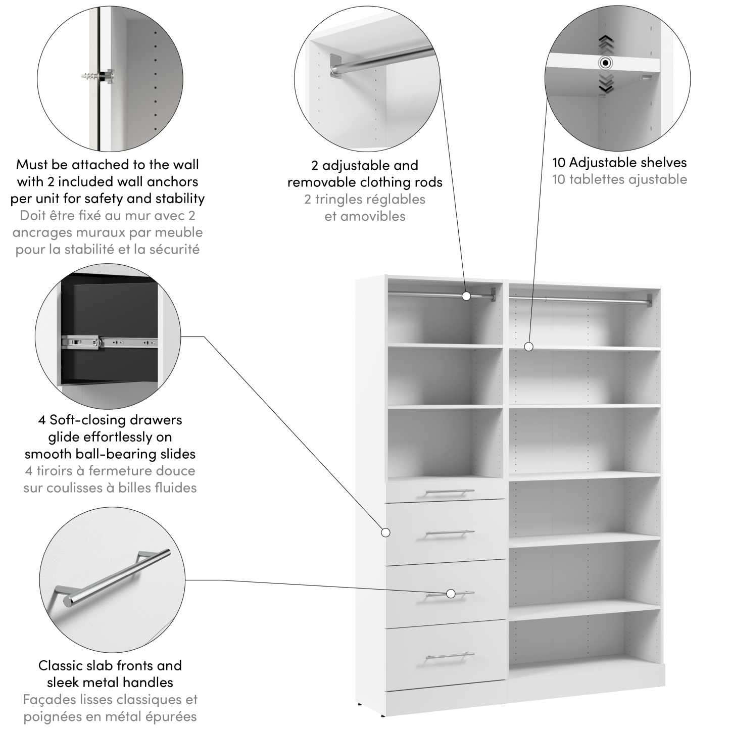 Système de garde-robe et pièce-penderie modulaire Florence de Bestar de 60 po avec rangement - blanc