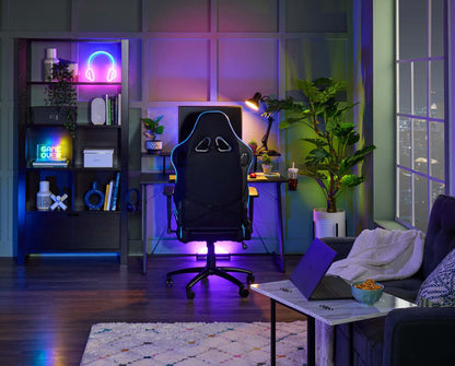 Fauteuil de jeu ergonomique Falcon 30" avec haut-parleurs Bluetooth intégrés et éclairage LED - Noir | Fauteuil de jeu ergonomique Falcon de 30 po avec haut-parleurs Bluetooth intégrés et éclairage à DEL - noir