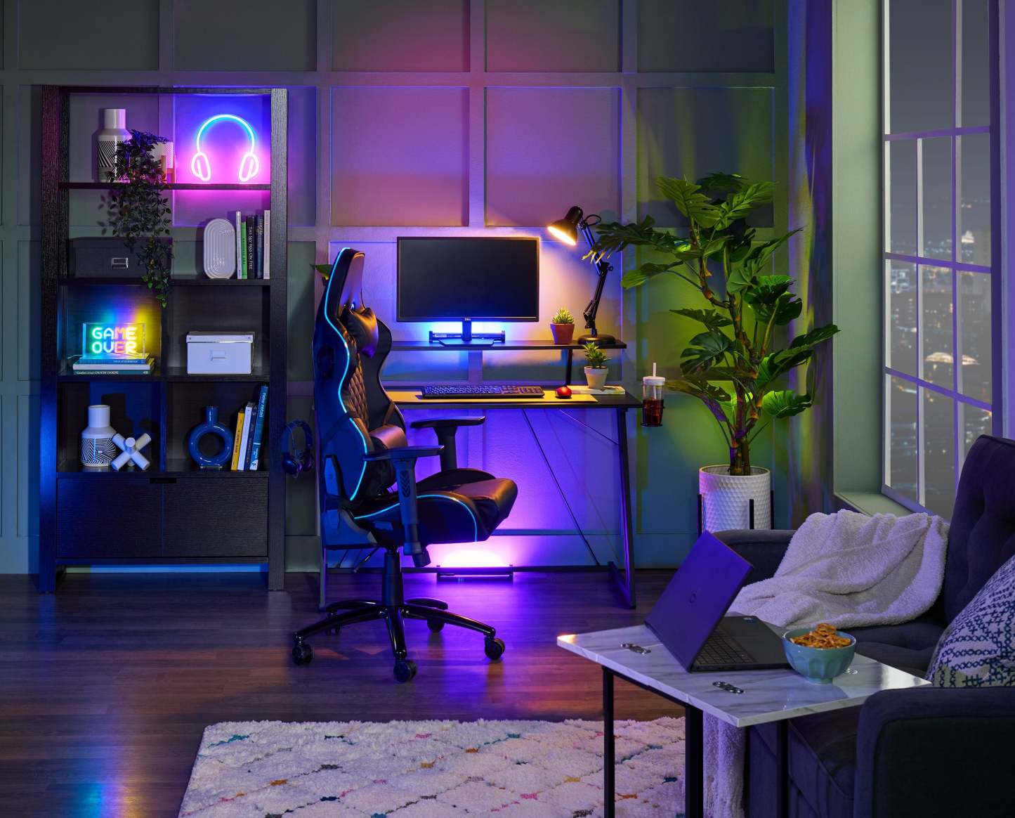 Fauteuil de jeu ergonomique Falcon 30" avec haut-parleurs Bluetooth intégrés et éclairage LED - Noir | Fauteuil de jeu ergonomique Falcon de 30 po avec haut-parleurs Bluetooth intégrés et éclairage à DEL - noir