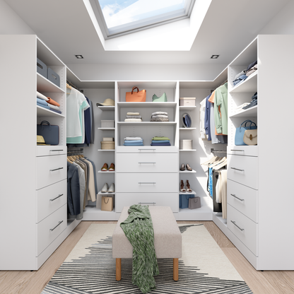 Bestar Florence 105 Système de pièce-penderie en forme de U modulaire avec tringles, tablettes et tiroirs de style lisse - blanc