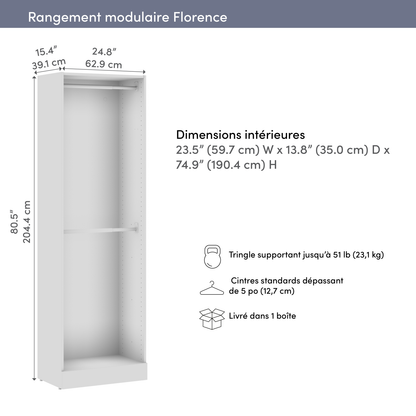 Bestar Florence 25 Modular Double Hanging Closet System - White|Système de garde-robe modulaire à 2 espaces pour suspension Florence de Bestar de 25 po - blanc