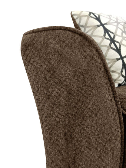 Fauteuil Febe de 49 po fabriqué au Canada en tissu de chenille avec accoudoirs évasés et pattes en bois - brun